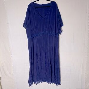 Bloomchic Blue V Neck Short Sleeve Dress With Lace Trim 26
